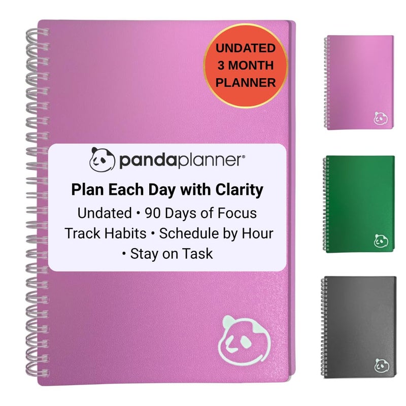 Panda Planner 2026 Undated Daily Planner with Hourly Schedule 5.75" x 8.25" â€“ 90 Days Daily Journal with Spiral Binding â€“ To Do List Notebook with Habit Tracker for Home/Office Supplies â€“ Pink - Image 1
